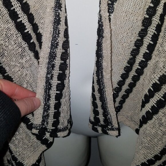 NWT Casual Express Tan Black Knit Open Front Cardigan Sweater Striped Size Large - Picture 3 of 11